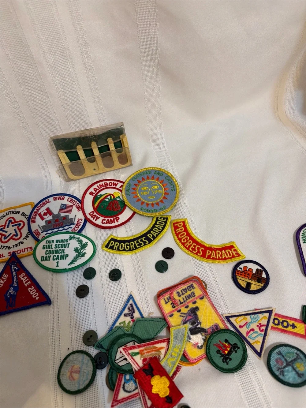 Vintage Girl Scout Patches Pins Badges Uniform Buttons Coin Dispenser